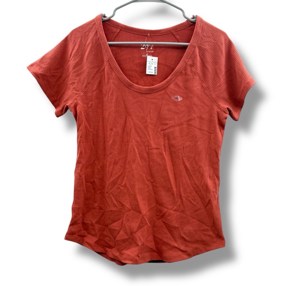 Maurices NWT Ribbed Stretch Top Women’s Size XL Coral Orange Short Sleeve Fitted